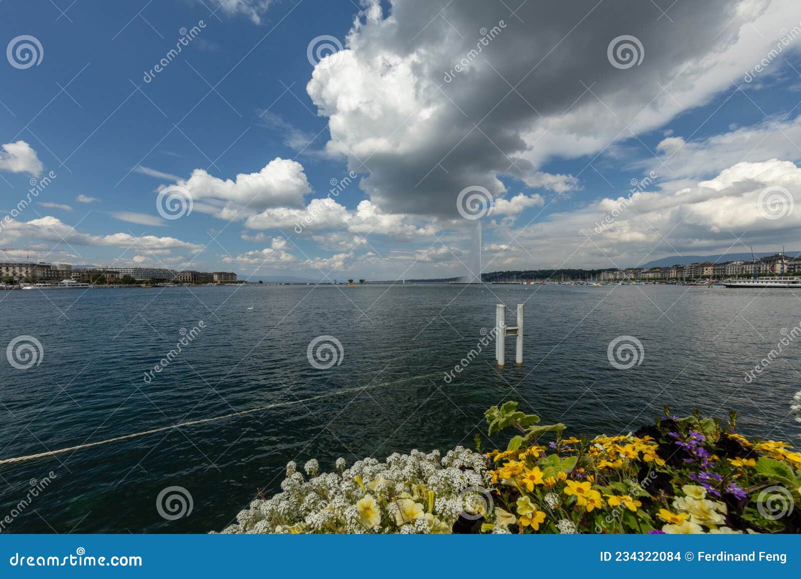 geneva fountain, jet d'eau. switzerland, lake geneva.